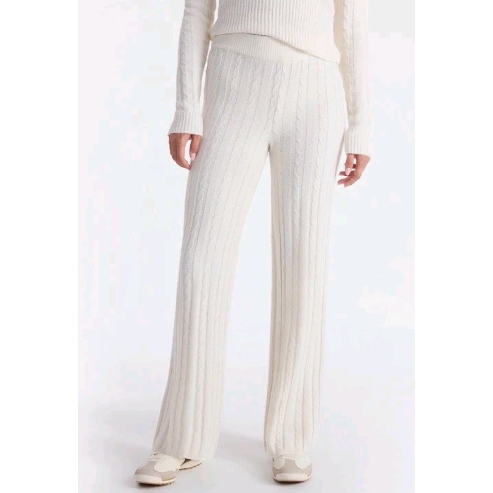 Cozy Luxe Cream Cable Knit Wide Leg Lounge Pants Apres Ski Small 4-6 Soft Girl